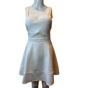 Emerald Sundae Women's Fit & Flare Dress Cut Out Front V Neck Stretch White SZ L